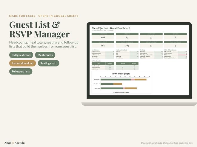Guest List & RSVP Manager on a laptop and tablet
