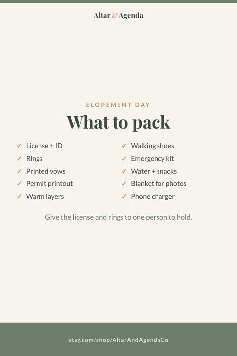 Pinterest graphic: elopement day of packing list